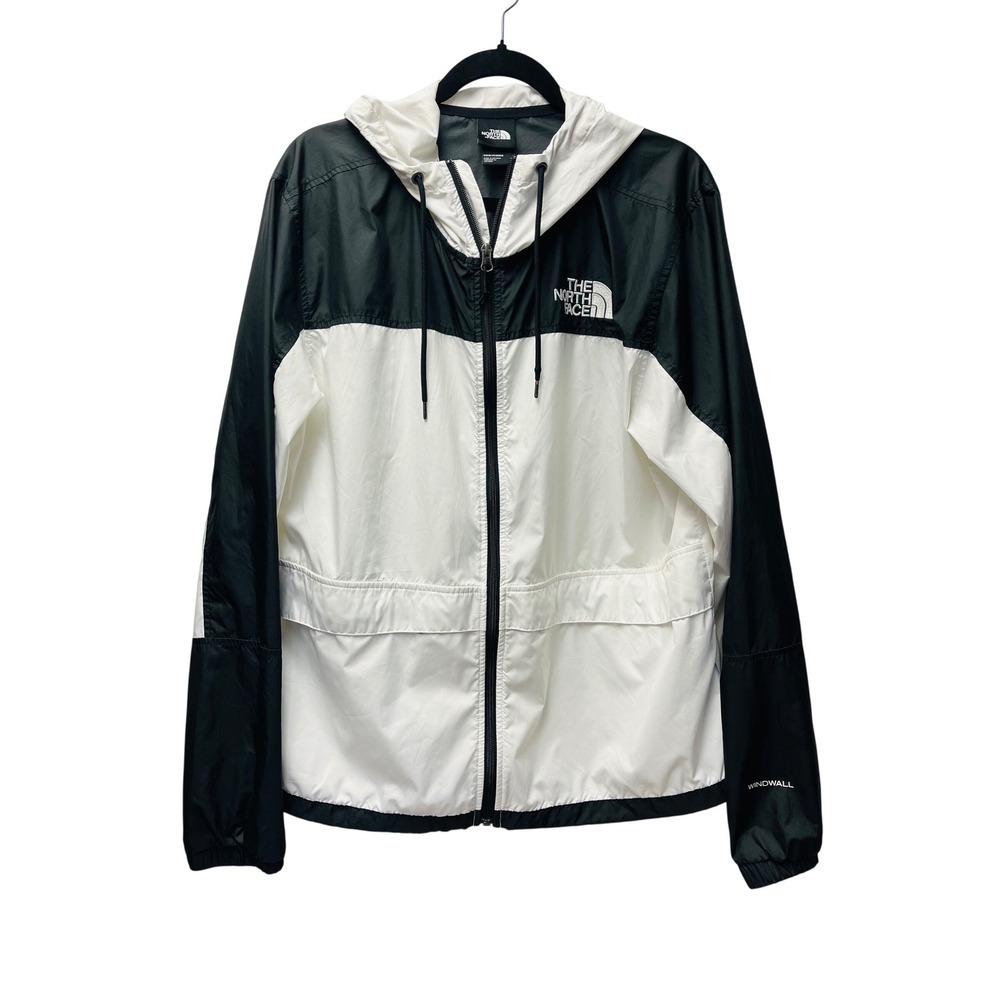 The North Face WindWall Windbreaker Jacket Mens Large Black White Hooded Zip